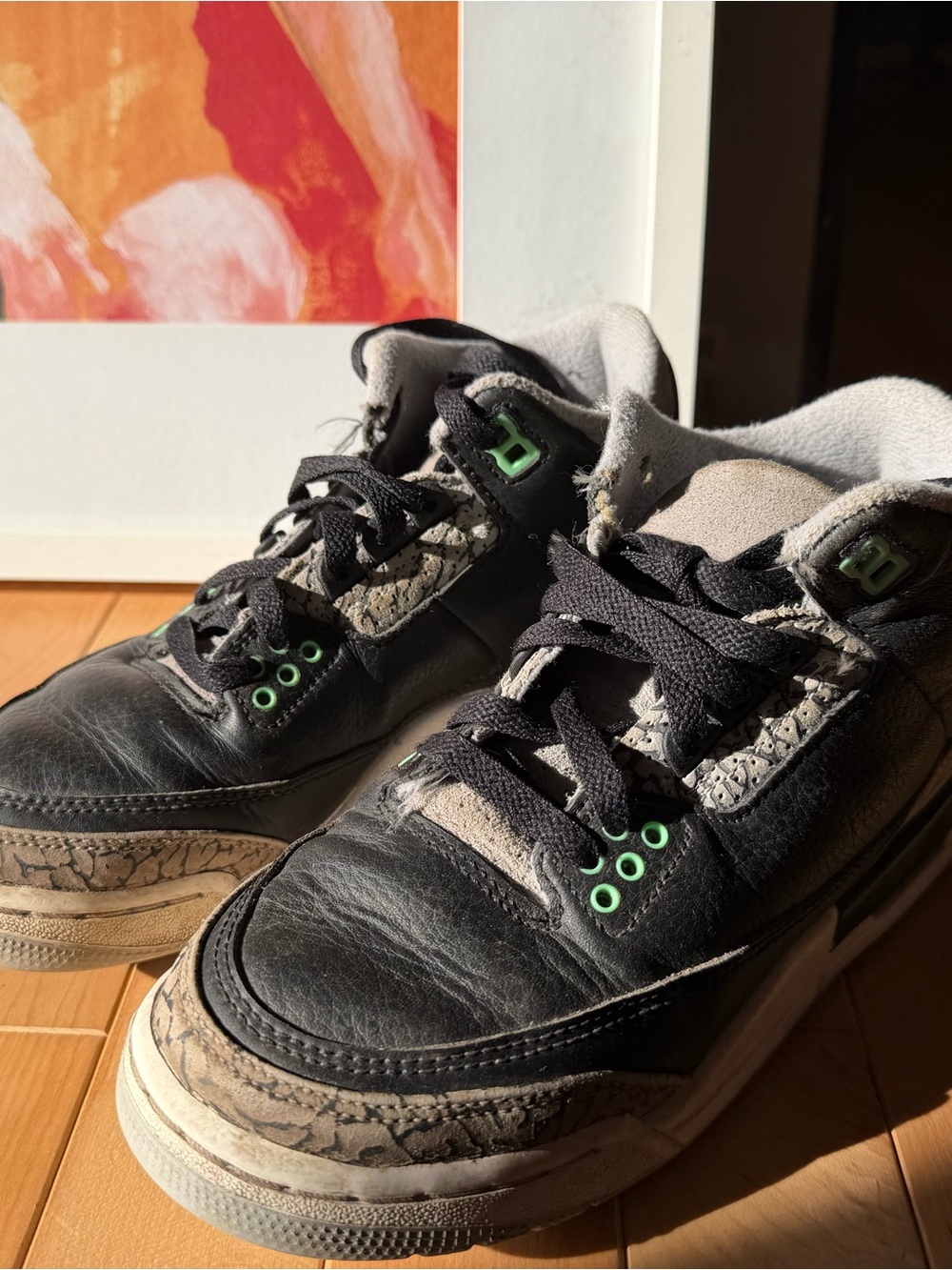Nike Kids Black Sneakers with Gray and Green Accents